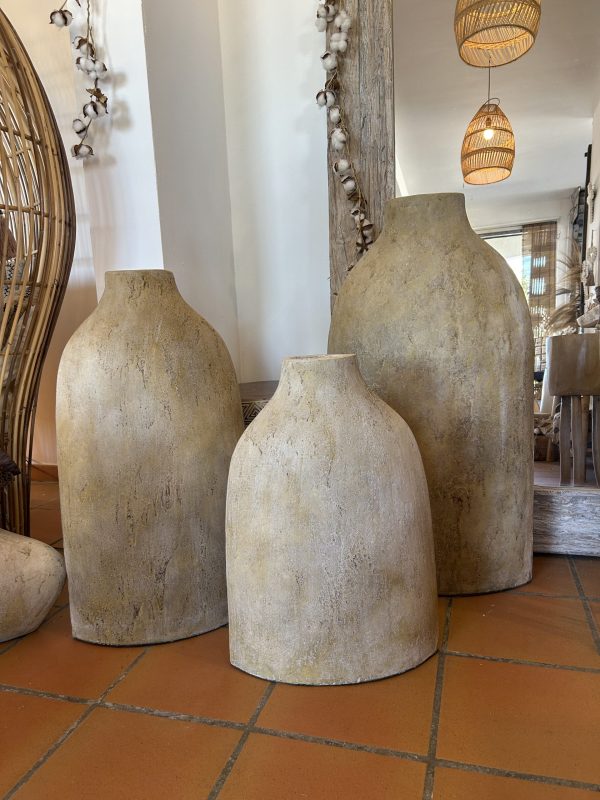 trio de jarre haute beige