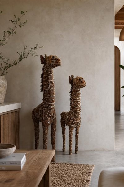 girafes en rotin et paille