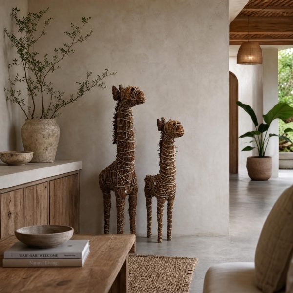 girafes en rotin et paille