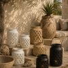 photophores en terre cuite balinais blanc beige et noir
