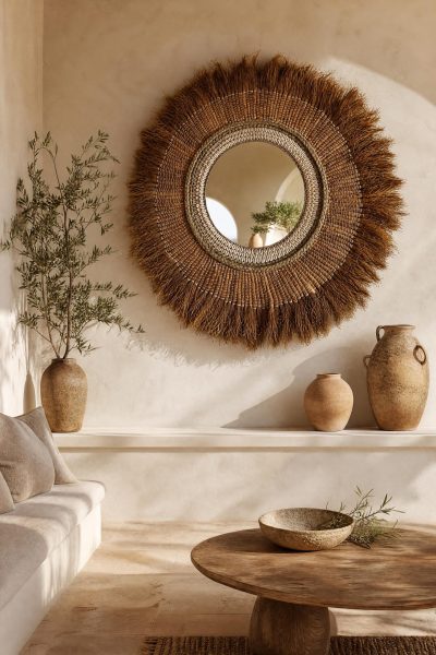 miroir en paille & coquillages