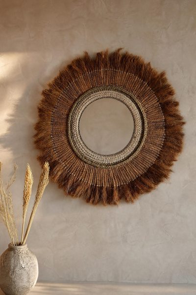 miroir en paille et coquillages