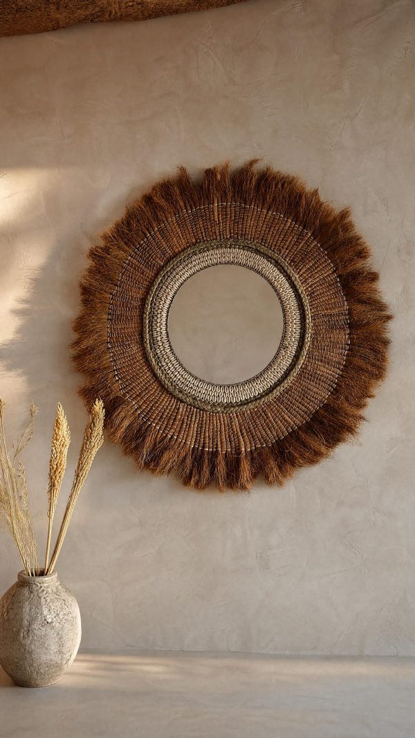 miroir en paille et coquillages
